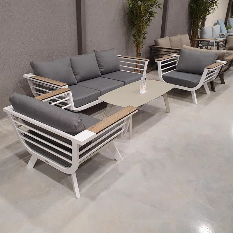 Industrial Rectangular Rounded Edges Outdoor Coffee Table - 4-Legs Sturdy Aluminum Frame For Outdoor Patio & Garden Lumendat