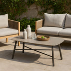 Industrial Rectangular Rounded Edges Outdoor Coffee Table - 4-Legs Sturdy Aluminum Frame For Outdoor Patio & Garden Lumendat