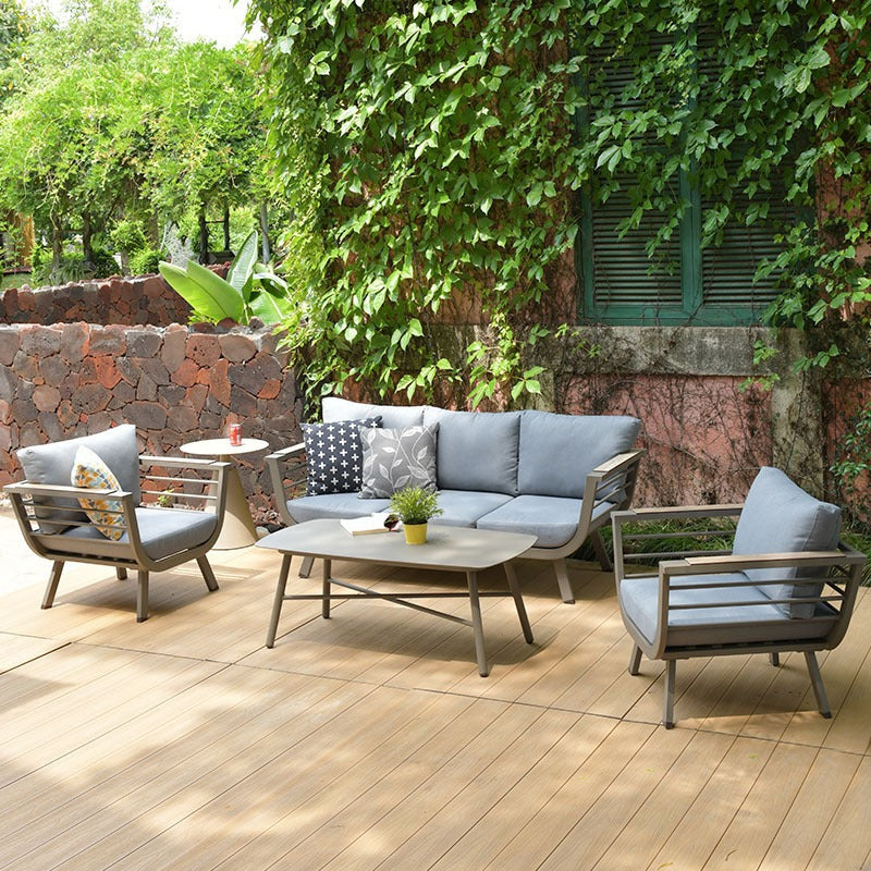 Industrial Rectangular Rounded Edges Outdoor Coffee Table - 4-Legs Sturdy Aluminum Frame For Outdoor Patio & Garden Lumendat