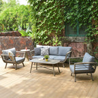 Industrial Rectangular Rounded Edges Outdoor Coffee Table - 4-Legs Sturdy Aluminum Frame For Outdoor Patio & Garden Lumendat