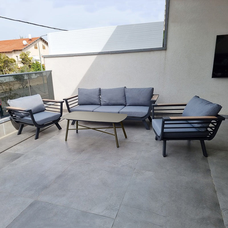 Industrial Rectangular Rounded Edges Outdoor Coffee Table - 4-Legs Sturdy Aluminum Frame For Outdoor Patio & Garden Lumendat
