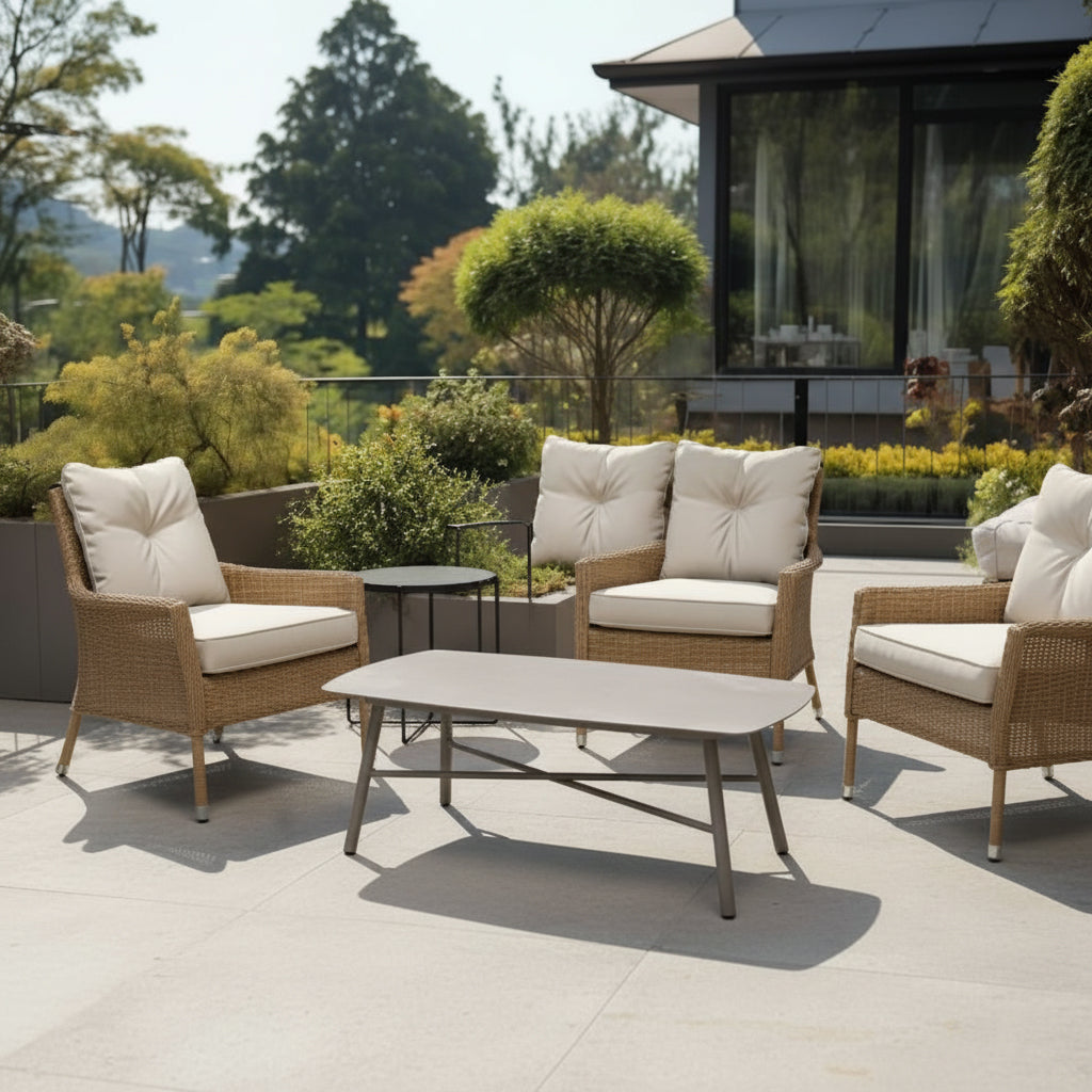 Industrial Rectangular Rounded Edges Outdoor Coffee Table - 4-Legs Sturdy Aluminum Frame For Outdoor Patio & Garden Lumendat