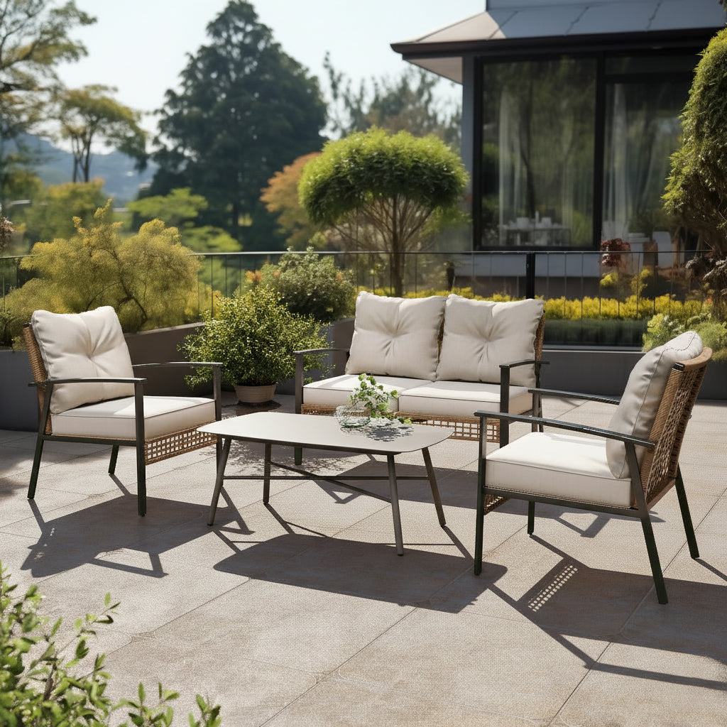 Industrial Rectangular Rounded Edges Outdoor Coffee Table - 4-Legs Sturdy Aluminum Frame For Outdoor Patio & Garden Lumendat