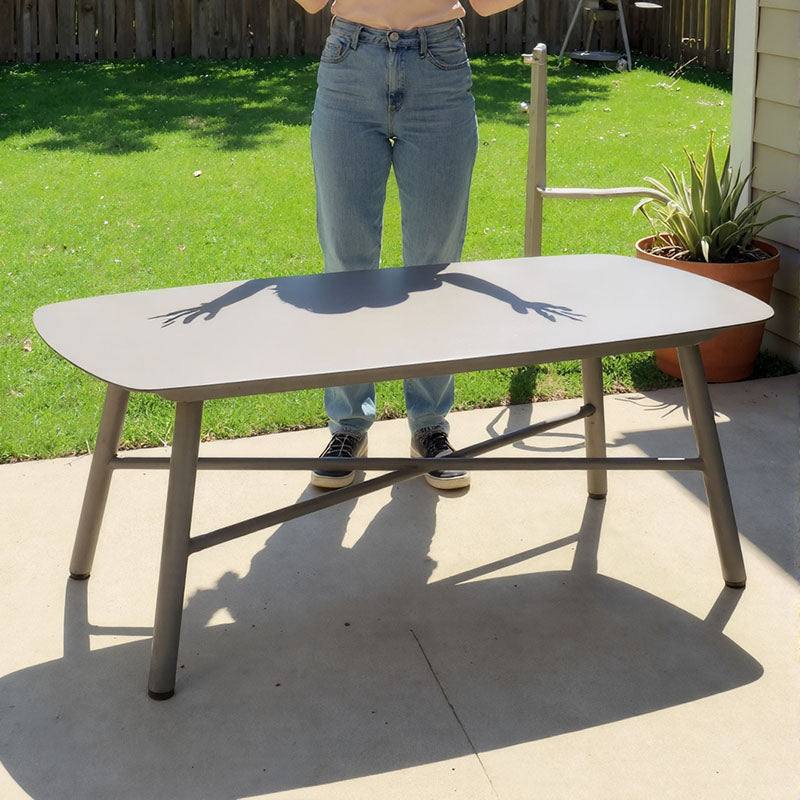 Industrial Rectangular Rounded Edges Outdoor Coffee Table - 4-Legs Sturdy Aluminum Frame For Outdoor Patio & Garden Lumendat