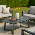 Corrosion-Resistant Rectangular Outdoor Coffee Table - 1-Tier Spacious Stoneware Top For Balcony & Garden Lumendat