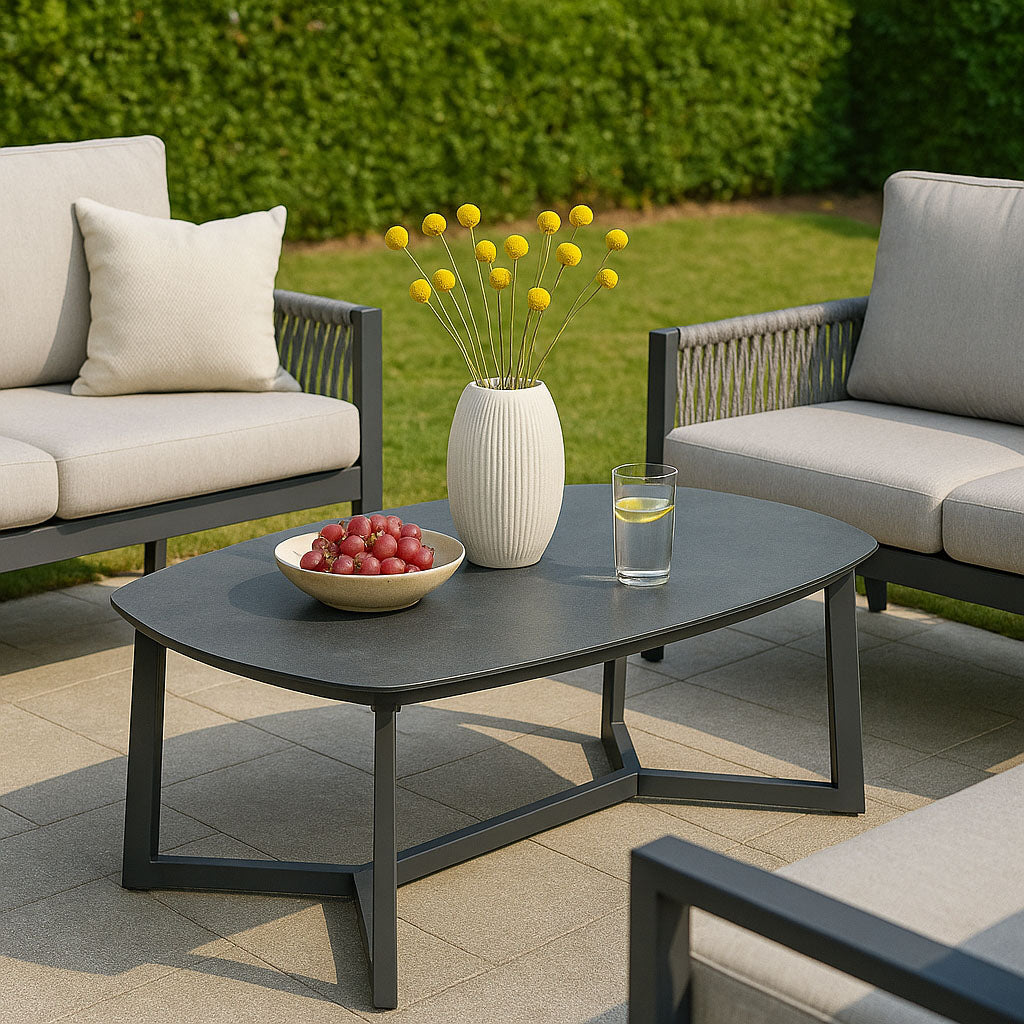 Corrosion-Resistant Rectangular Outdoor Coffee Table - 1-Tier Spacious Stoneware Top For Balcony & Garden Lumendat