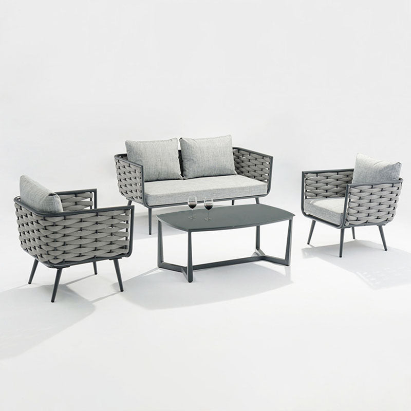 Corrosion-Resistant Rectangular Outdoor Coffee Table - 1-Tier Spacious Stoneware Top For Balcony & Garden Lumendat