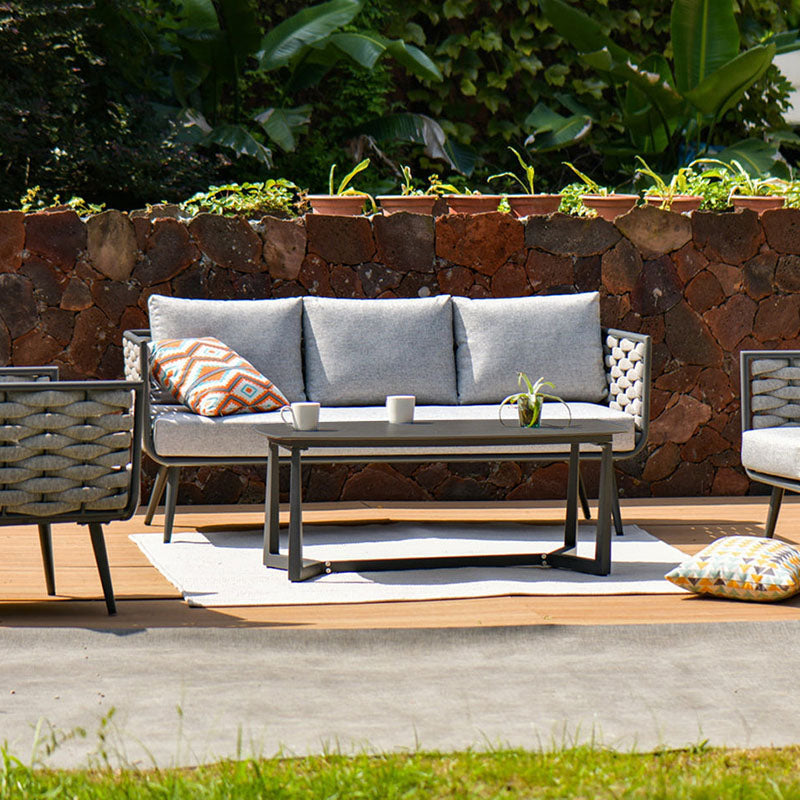 Corrosion-Resistant Rectangular Outdoor Coffee Table - 1-Tier Spacious Stoneware Top For Balcony & Garden Lumendat