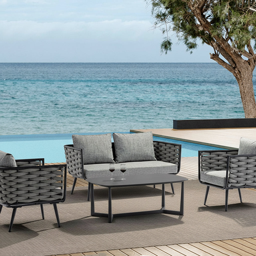 Corrosion-Resistant Rectangular Outdoor Coffee Table - 1-Tier Spacious Stoneware Top For Balcony & Garden Lumendat