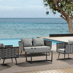 Corrosion-Resistant Rectangular Outdoor Coffee Table - 1-Tier Spacious Stoneware Top For Balcony & Garden Lumendat
