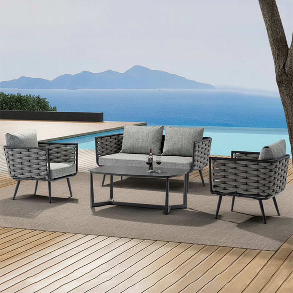 Corrosion-Resistant Rectangular Outdoor Coffee Table - 1-Tier Spacious Stoneware Top For Balcony & Garden Lumendat