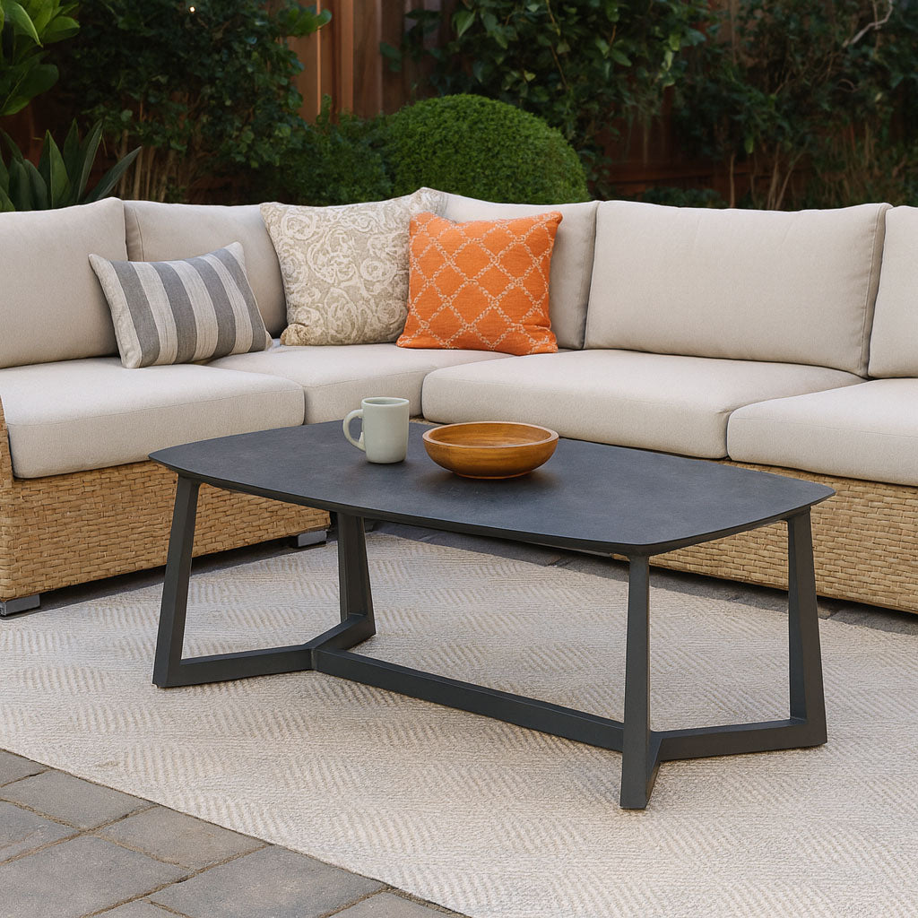 Corrosion-Resistant Rectangular Outdoor Coffee Table - 1-Tier Spacious Stoneware Top For Balcony & Garden Lumendat