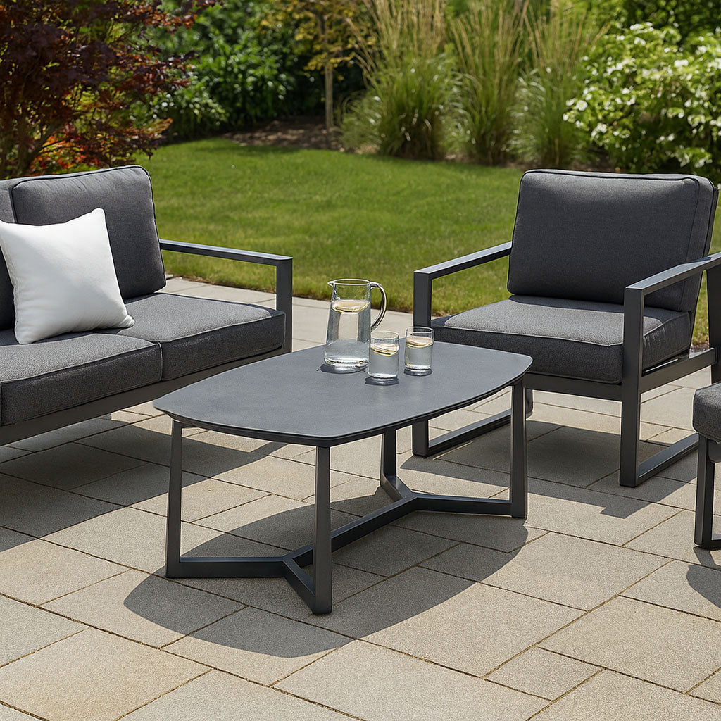 Corrosion-Resistant Rectangular Outdoor Coffee Table - 1-Tier Spacious Stoneware Top For Balcony & Garden Lumendat