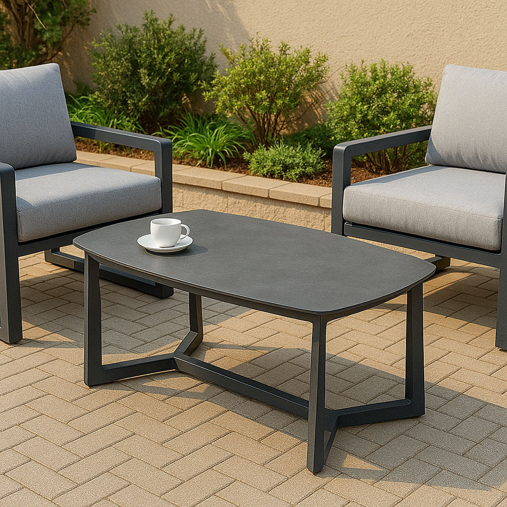 Corrosion-Resistant Rectangular Outdoor Coffee Table - 1-Tier Spacious Stoneware Top For Balcony & Garden Lumendat
