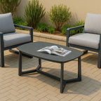 Corrosion-Resistant Rectangular Outdoor Coffee Table - 1-Tier Spacious Stoneware Top For Balcony & Garden Lumendat