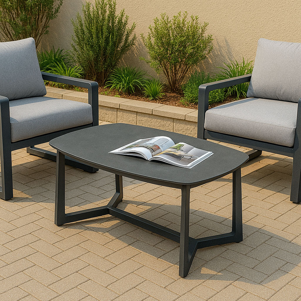 Corrosion-Resistant Rectangular Outdoor Coffee Table - 1-Tier Spacious Stoneware Top For Balcony & Garden Lumendat