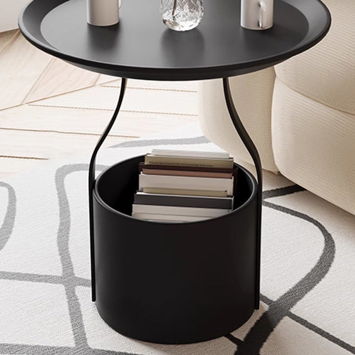 Modern Simplicity Round Cylinder Iron Carbon Steel End Table 1-Storage For Living Room Lumendat