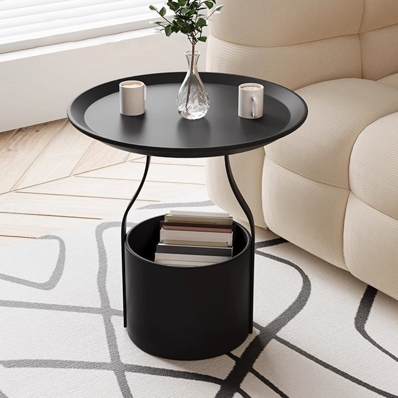 Modern Simplicity Round Cylinder Iron Carbon Steel End Table 1-Storage For Living Room Lumendat