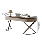 Modern Minimalist Saddle Leather Wood Stainless Steel Oval X-Shape Leg Desks 2-Drawer For Home Office DFM-F