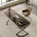 Modern Minimalist Saddle Leather Wood Stainless Steel Oval X-Shape Leg Desks 2-Drawer For Home Office DFM-F