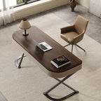 Modern Minimalist Saddle Leather Wood Stainless Steel Oval X-Shape Leg Desks 2-Drawer For Home Office DFM-F