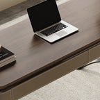 Modern Minimalist Saddle Leather Wood Stainless Steel Oval X-Shape Leg Desks 2-Drawer For Home Office DFM-F