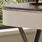 Modern Minimalist Saddle Leather Wood Stainless Steel Oval X-Shape Leg Desks 2-Drawer For Home Office DFM-F