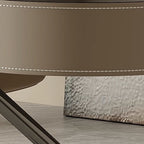 Modern Minimalist Saddle Leather Wood Stainless Steel Oval X-Shape Leg Desks 2-Drawer For Home Office DFM-F