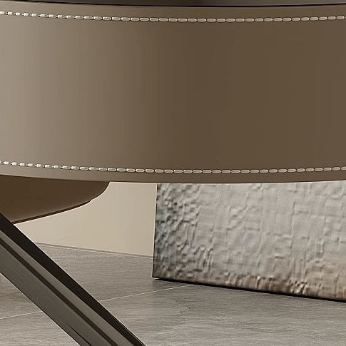Modern Minimalist Saddle Leather Wood Stainless Steel Oval X-Shape Leg Desks 2-Drawer For Home Office DFM-F