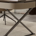 Modern Minimalist Saddle Leather Wood Stainless Steel Oval X-Shape Leg Desks 2-Drawer For Home Office DFM-F