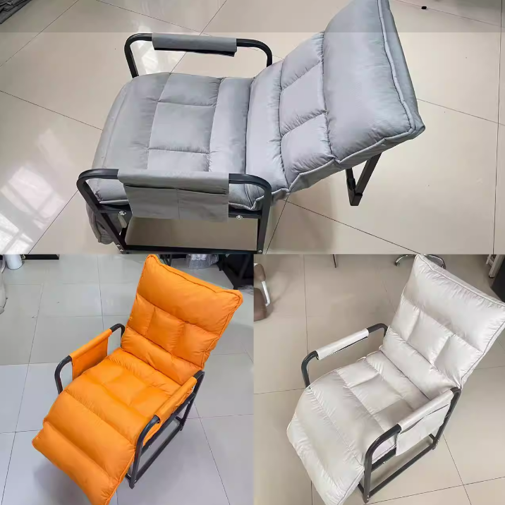 Contemporary Scandinavian Tech Fabric Metal Rounded Rectangular Accent Chair With Armrest And Backrest For Home Office