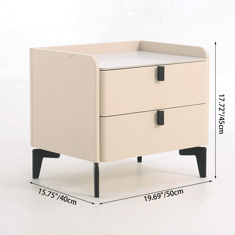 Contemporary Nordic Dual-Finish Nightstand - Square Sintered Stone Top Bedside Table For Bedroom Lumendat