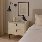 Contemporary Nordic Dual-Finish Nightstand - Square Sintered Stone Top Bedside Table For Bedroom Lumendat