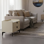 Contemporary Nordic Dual-Finish Nightstand - Square Sintered Stone Top Bedside Table For Bedroom Lumendat