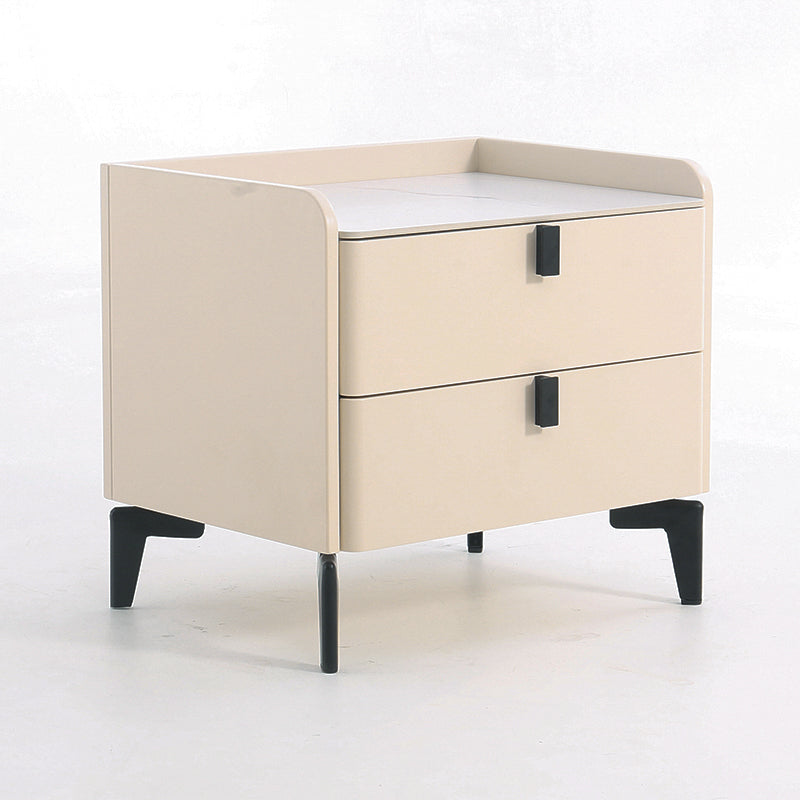Contemporary Nordic Dual-Finish Nightstand - Square Sintered Stone Top Bedside Table For Bedroom Lumendat