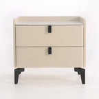 Contemporary Nordic Dual-Finish Nightstand - Square Sintered Stone Top Bedside Table For Bedroom Lumendat
