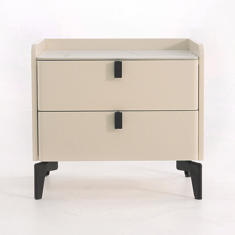 Contemporary Nordic Dual-Finish Nightstand - Square Sintered Stone Top Bedside Table For Bedroom Lumendat