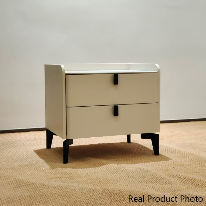 Contemporary Nordic Dual-Finish Nightstand - Square Sintered Stone Top Bedside Table For Bedroom Lumendat