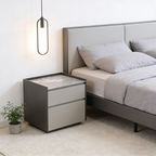 Contemporary Scandinavian Sintered Stone Bedside Table - Silent Soft-Close 2 Drawers Nightstand For Bedroom Lumendat