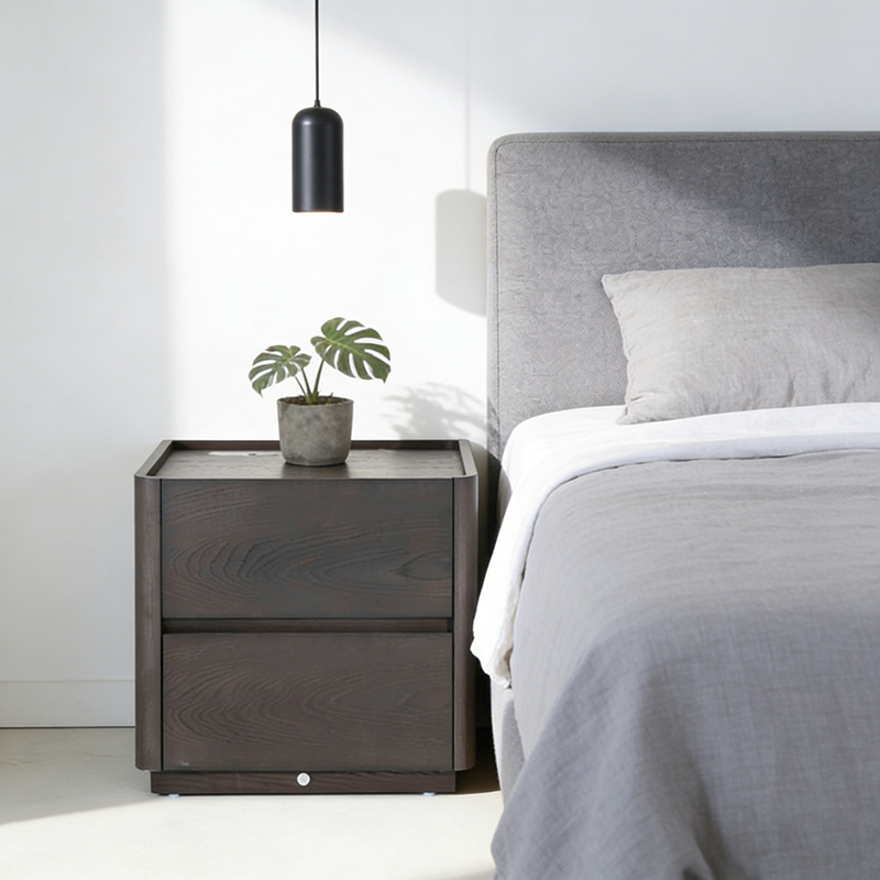 Traditional Vintage Square Hidden 2 Drawers Nightstand - Wireless Charging Sensor Light Bedside Table For Bedroom Lumendat