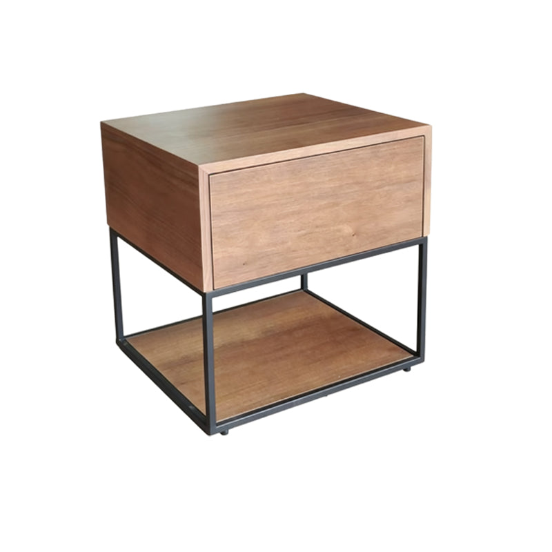 Traditional Chinese Open Shelf & Drawer Storage Nightstand - Square Bedside Table For Bedroom Lumendat