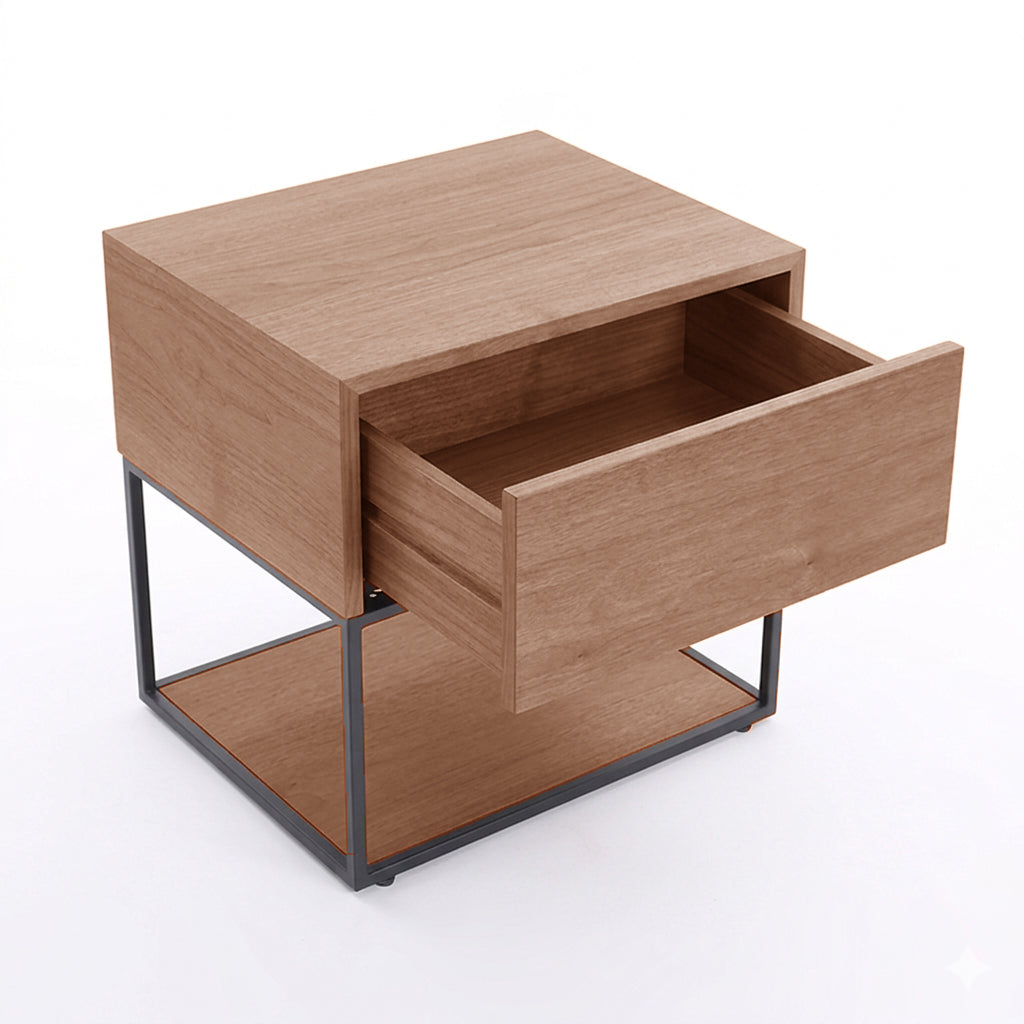 Traditional Chinese Open Shelf & Drawer Storage Nightstand - Square Bedside Table For Bedroom Lumendat