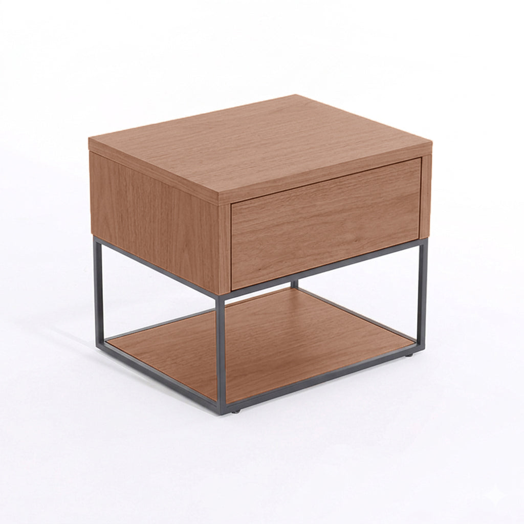 Traditional Chinese Open Shelf & Drawer Storage Nightstand - Square Bedside Table For Bedroom Lumendat