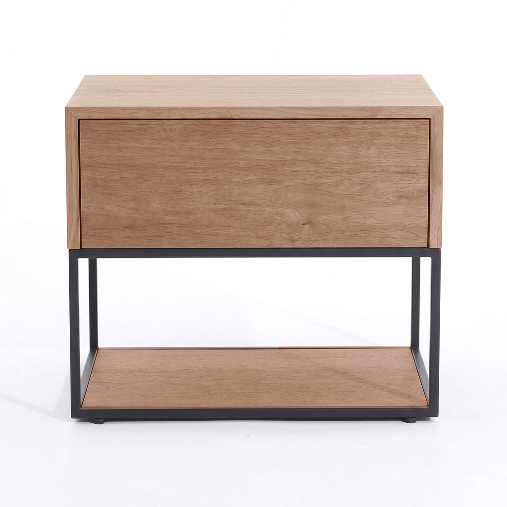 Traditional Chinese Open Shelf & Drawer Storage Nightstand - Square Bedside Table For Bedroom Lumendat