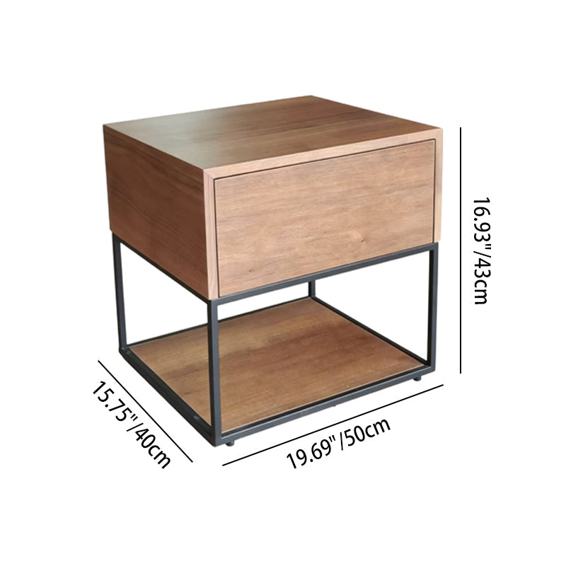 Traditional Chinese Open Shelf & Drawer Storage Nightstand - Square Bedside Table For Bedroom Lumendat