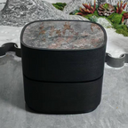 Traditional Vintage Oval Soft-Curve Bedside Table - Sintered Stone 2 Drawers Nightstand For Bedroom Lumendat