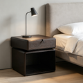 Traditional Chinese Clean Geometry Veneered Plywood Bedside Table - 1 Drawer Nightstand For Bedroom Lumendat