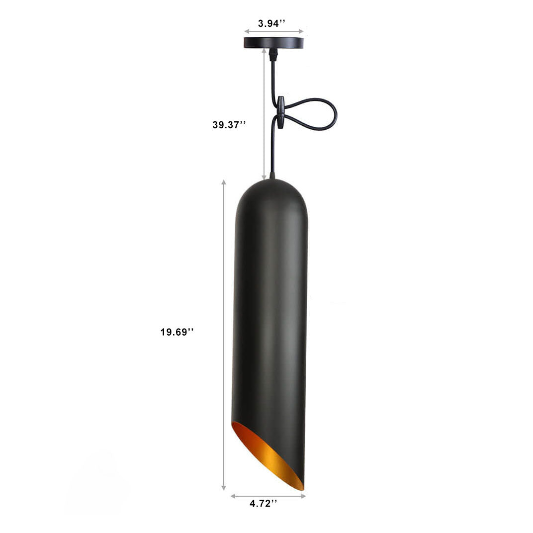 Vintage Black Metal Tubular 1-Light Pendant Light