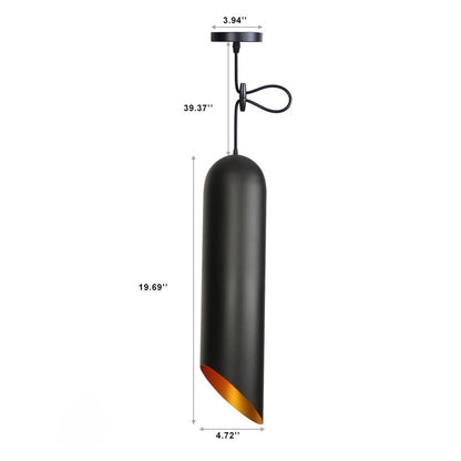 Vintage Black Metal Tubular 1-Light Pendant Light