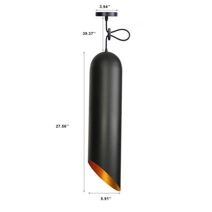 Vintage Black Metal Tubular 1-Light Pendant Light